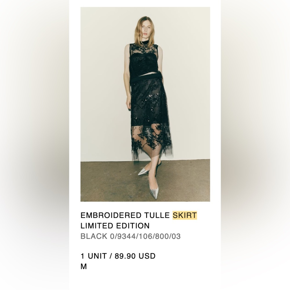 Zara EMBROIDERED TULLE SKIRT LIMITED EDITION
